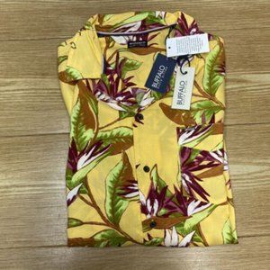 Mens Hawaiian Shirt Buffalo David Bitton Floral Tropical Button Up Short Sleeve